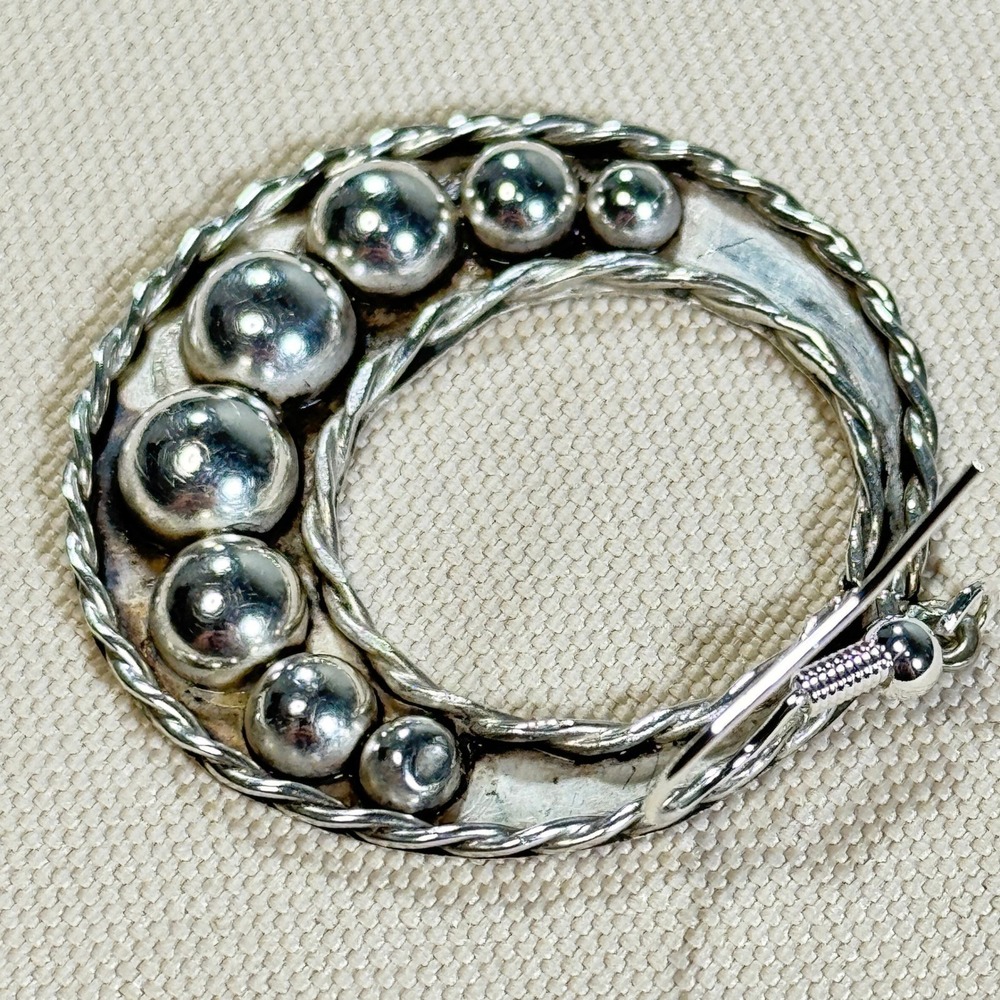 Vintage Taxco Mexico 925 Sterling Silver Beaded Hoop Drop Earrings Boho **READ** - Picture 11 of 16